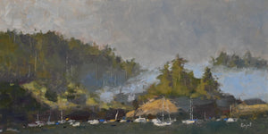 oil painting of Rajat Shanbhag of Brentwood Bay fog